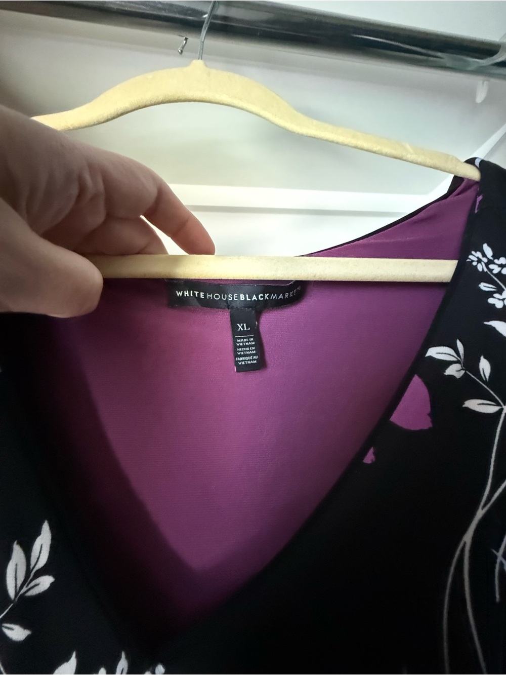 White House Black Market Purple Bodice with Black Floral Overlay Dress